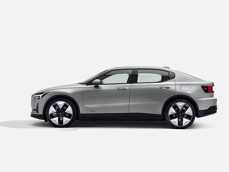 Polestar 2 im Profil mit weissem Hintergrund
